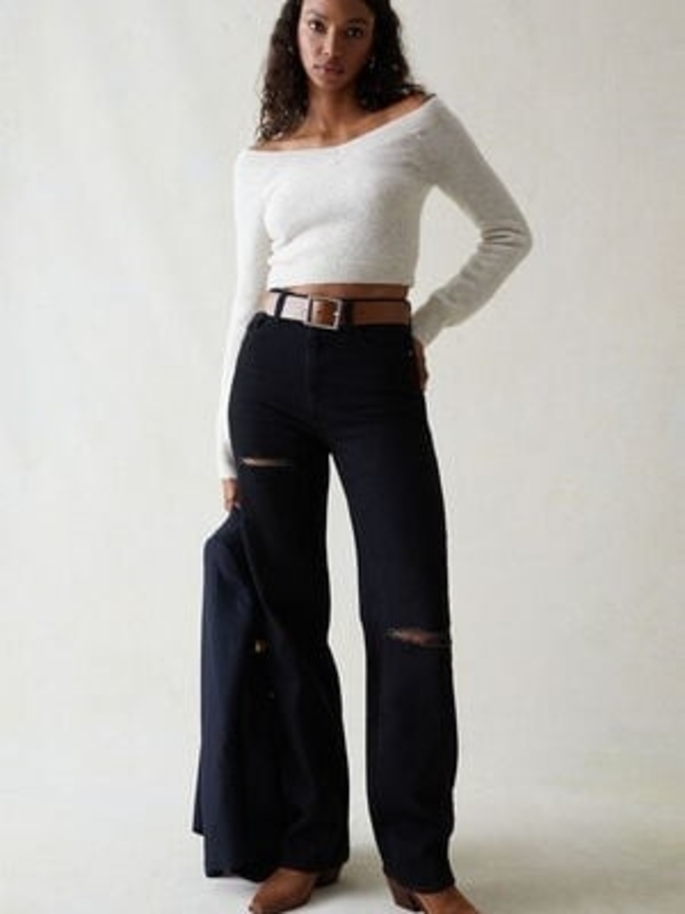 PacSun 90s Boyfriend Black Wide-Leg Distressed Jeans Sz 27